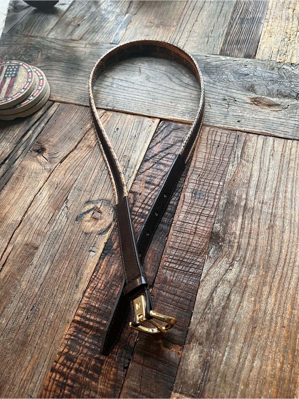 Liz Claiborne  Brown Leather Belt with Gold Buckle